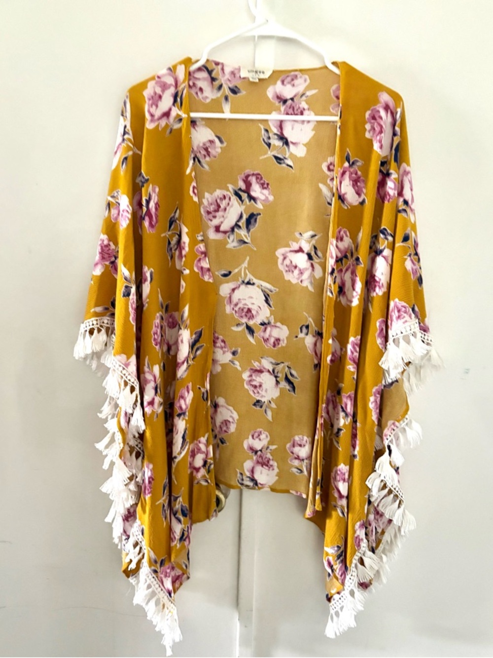 Umgee Floral Tassel Kimono Cover Up Boho Mustard Size Small #0135